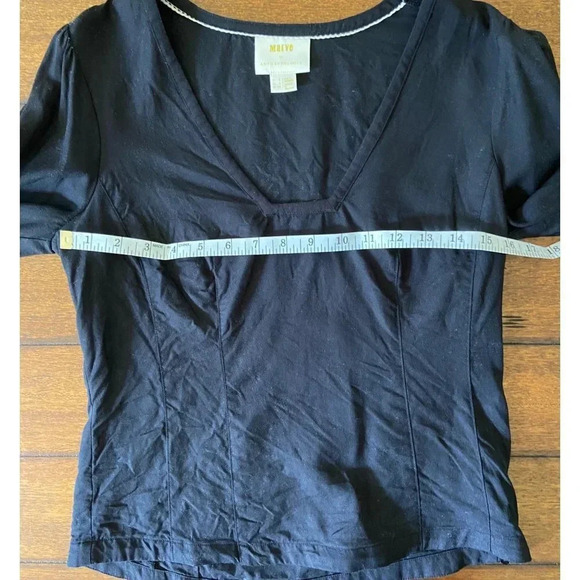 Anthro Maeve Becca Linen Blend Square Neck Puff Sleeve Black Blouse Size 2 - Picture 10 of 11